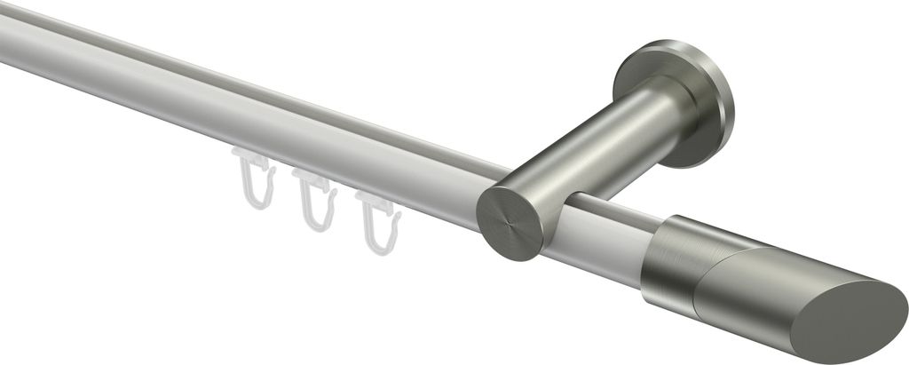 Interdeco Innenlaufstange / Gardinenstange mit Innenlauf Weiß / Edelstahl-Optik, Typ Platon Verano (Schräge Bicolor), 20 mm Ø 1-läufig, 120 cm