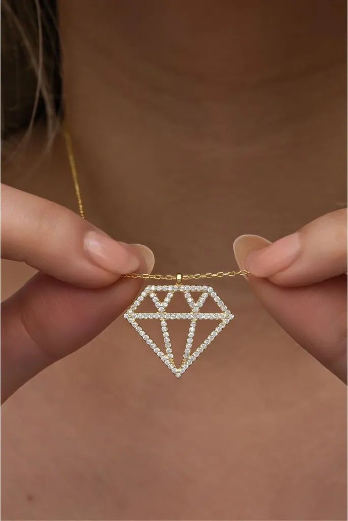 Collier motif diamant argent 925 plaqué or anti-ternissement sans nickel