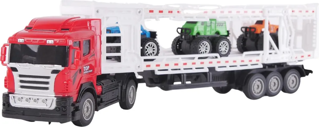 Camion télécommandé multifonction avec 3 véhicules de course de 30 cm