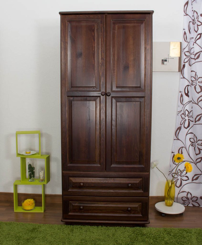 Schlafzimmer - Kleiderschrank Kiefer Massivholz, Nussfarben - Abmessung 190 x 80 x 60 cm (H x B x T)