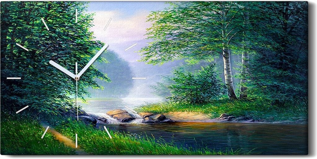 Dekor Leinwand Uhr Wandbilder 60x30 Malerei Wald Bäume Produktbild 