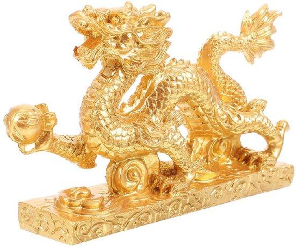 Goldene Drachen Skulptur für Glück und Wohlstand 2024