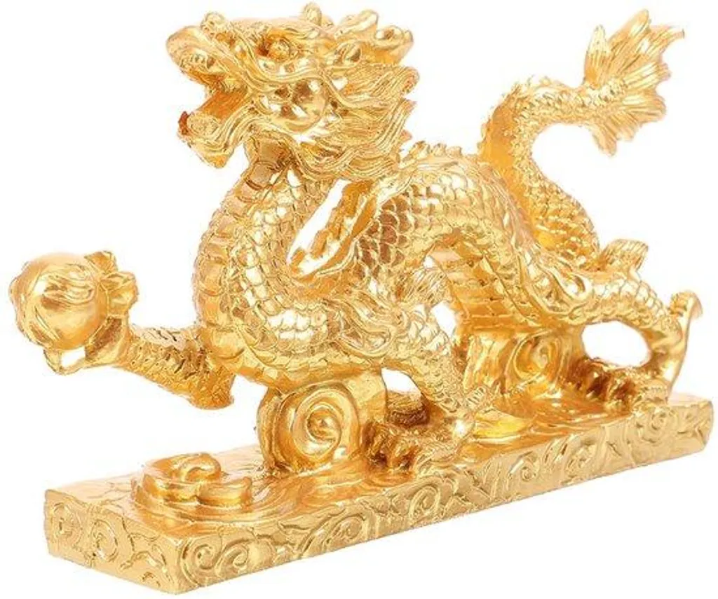 Sculpture de dragon doré chance et prospérité 2024 - Statuette Feng Shui