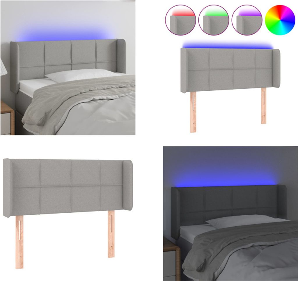 vidaXL LED Kopfteil Hellgrau 103x16x78/88 cm Stoff - LED Kopfteil - LED Kopfteile - Kopfteil - Bett-Kopfteil