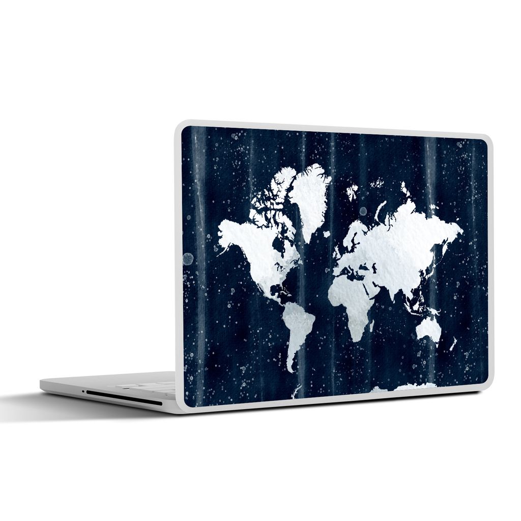 MuchoWow Laptop Aufkleber Sticker Cover Weltkarte - Weiß - Blau 25x18 cm - Laptop-Deko