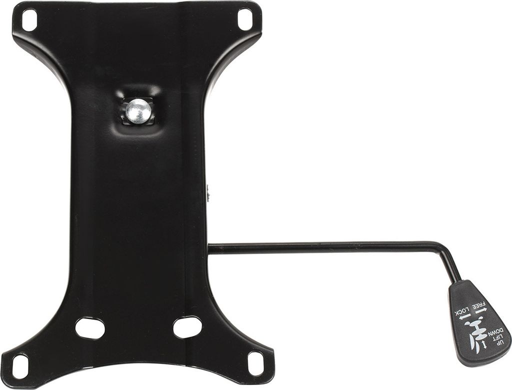 A black metal tilt mechanism with a lever for a chair, shown against a white background.