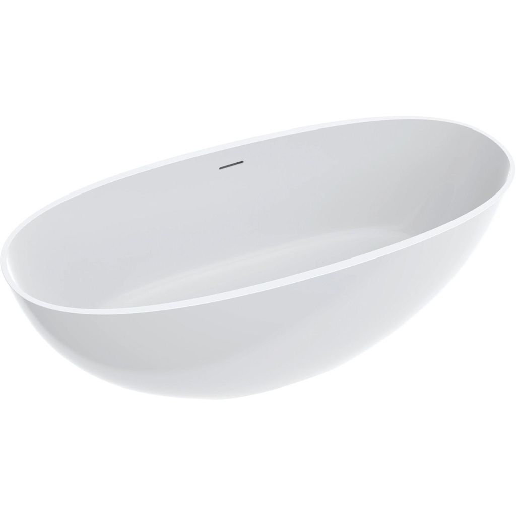 Freistehende Badewanne – Fiore I 180x80 cm aus Mineralwerkstoff, Weiß, ohne Armaturenloch, elegant