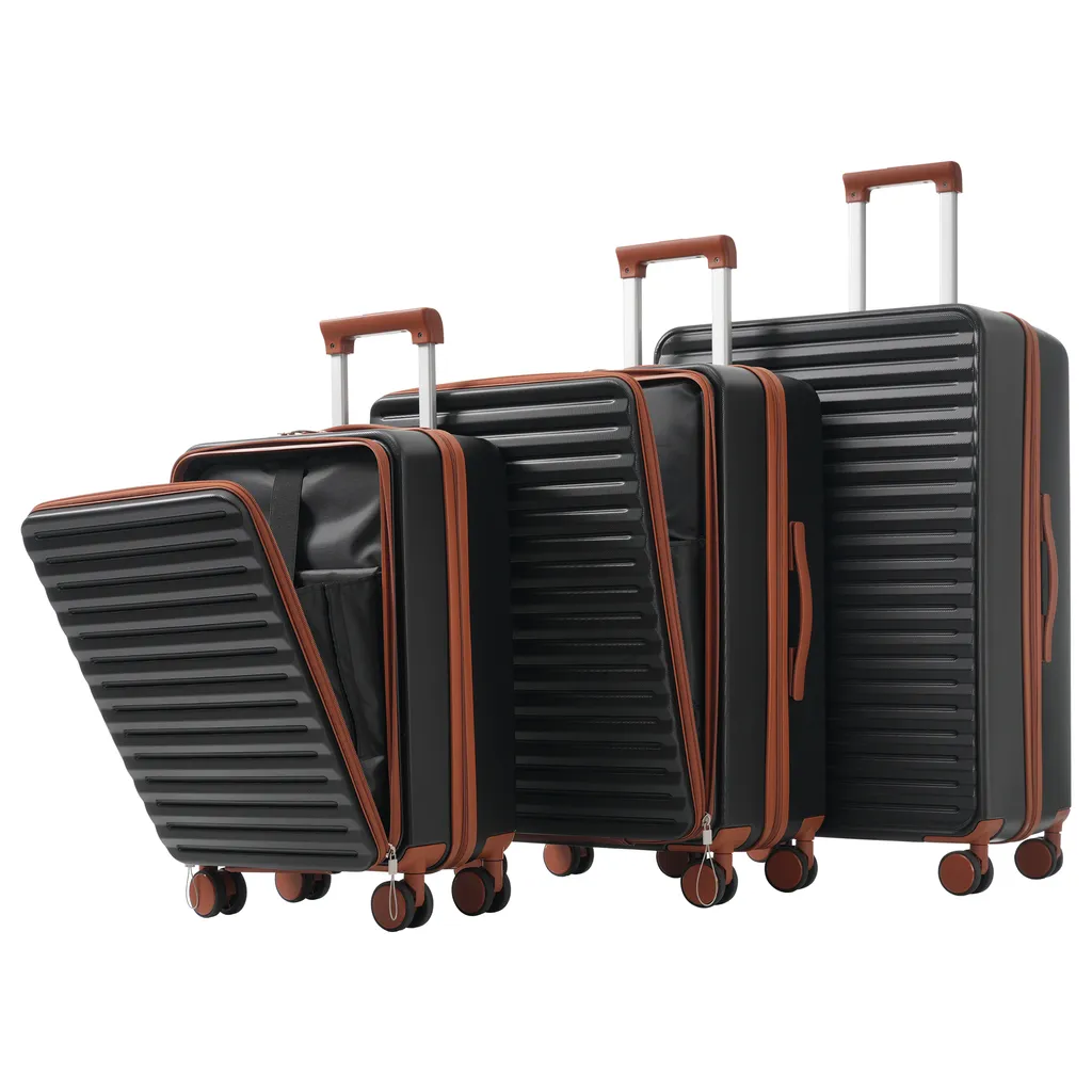 Flieks Ensemble de valises de voyage 3 pièces rigides noires avec serrure