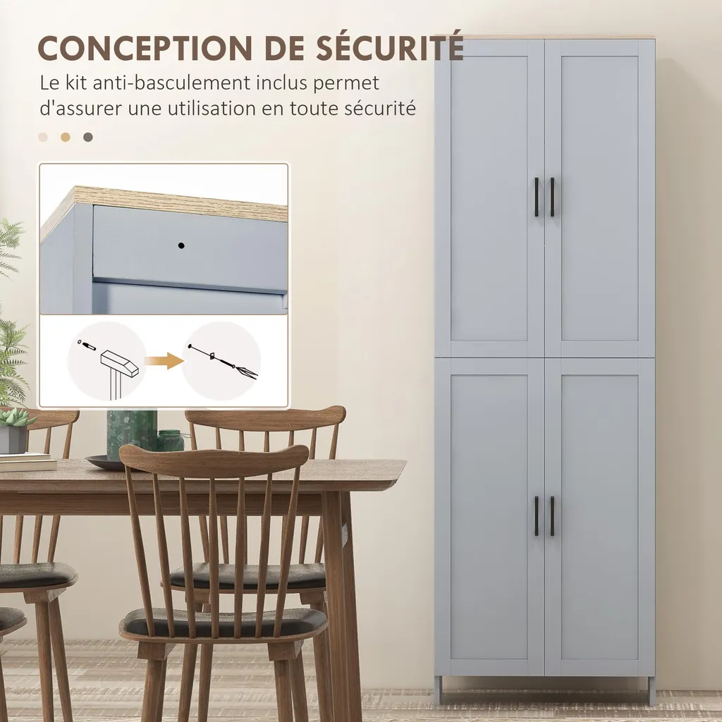 Buffet de cuisine multi-rangements gris avec 2 étagères modulables - 6