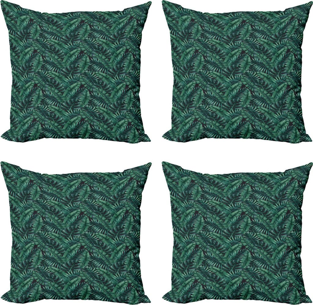 ABAKUHAUS Palmblatt Kissenbezug Set (4 Stück), Frischer Hawaii Sommer, Moderner Doppelseitiger Digitaldruck, 40 cm x 40 cm, Dunkelgrün Schwarz