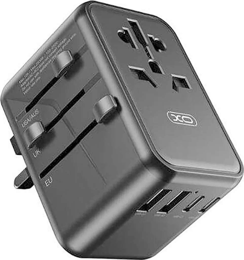 XO Adaptateur de Voyage Universel 65W USB-C GaN Noir Puissant 2500W
