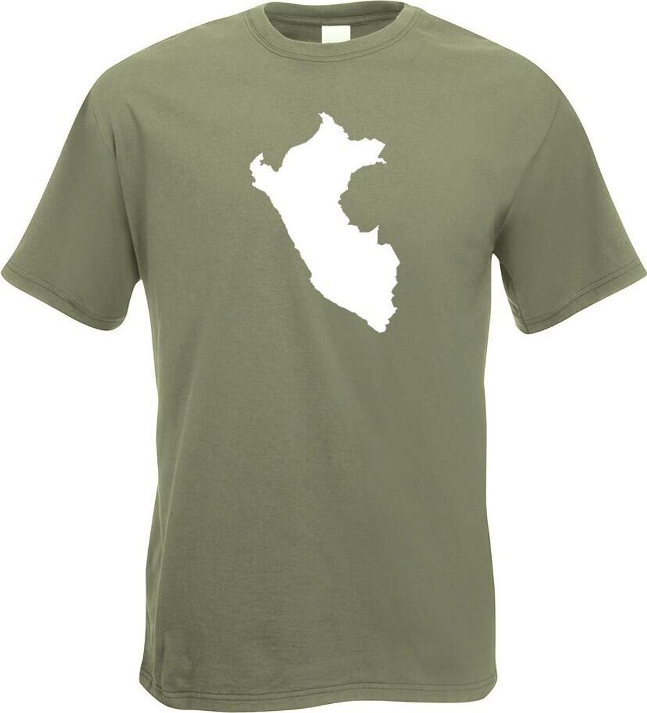 Kiwistar - T-Shirt - Olive - Peru Umriss Kontur Herren Funshirt Bedruckt Design Sprüche Spruch Motive - mit Motiv Bedruckt - Funshirt Design - Spo...