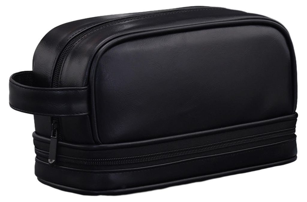 Reise-Kulturbeutel für Herren aus Kunstleder, wasserdicht, mit seitlichem Tragegriff, Nassfach und Aufbewahrungstasche für Rasierzubehör – ide...