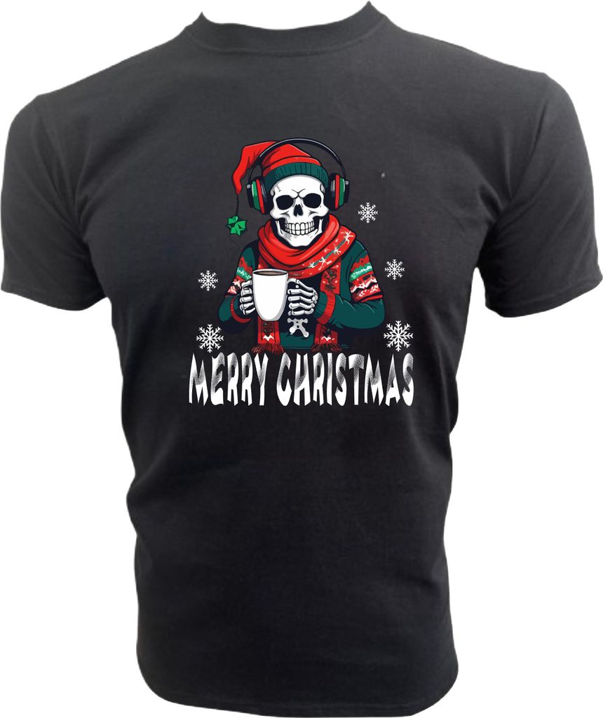 PAULGOS Herren T-Shirt "Skelett Musik und Kaffee Modell 2"