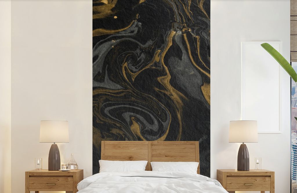 MuchoWow Fototapete für Wohnzimmer oder Schlafzimmer Wandtapete Vinyl Motivtapete Marmor - Textur - Grau - Gold - Marmoroptik - Luxus - 120x240 ...