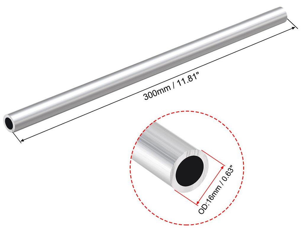 6063 Aluminium Rohr 300mm L?nge Aluplatte Rundrohre, Aluminium Rundrohr 16mm Au?endurchmesser Aluprofil Rohre, Alurohr 12mm Innendurchmesser Alumin...