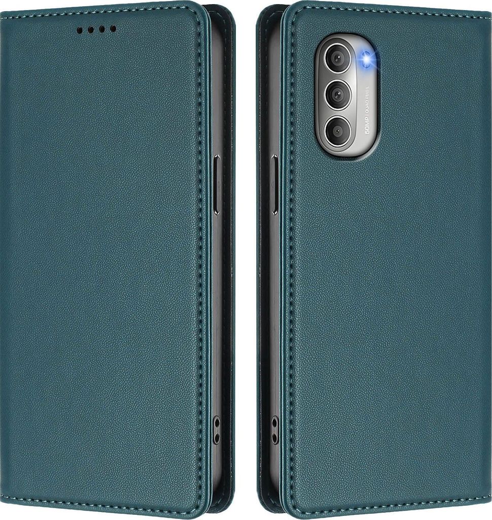 Handyhülle für Motorola Moto G51 5G, Kunstleder Klapphülle Stoßfeste Magnetische Hülle mit Ständer Grün
