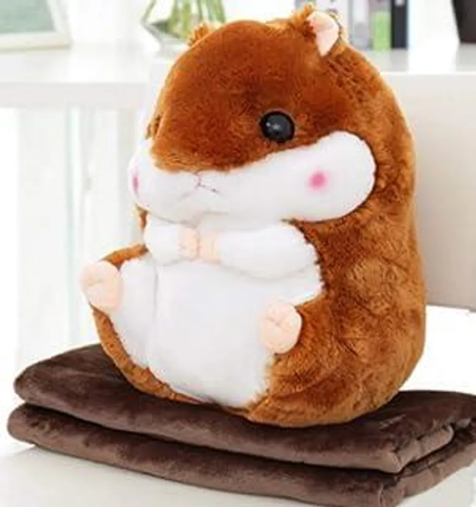 Criceto Peluche 2 in 1 con Coperta Marrone - Cuscino Morbido per Bambini