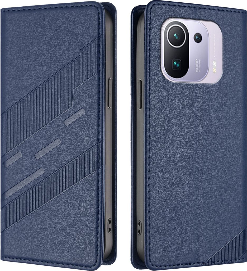 Hülle für Xiaomi 11 Pro, Kunstleder Brieftaschen Handyhülle mit Kartenfach und Standfunktion Blau