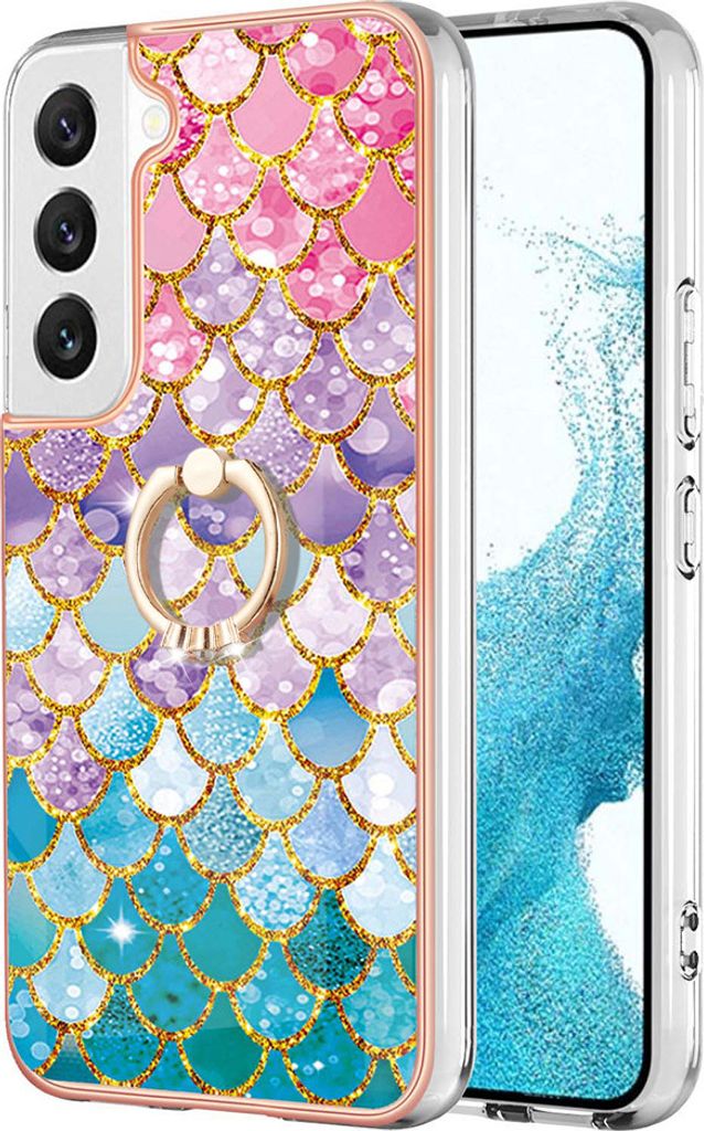 Hülle für Samsung Galaxy S22+ 5G Muster TPU Silikon Stoßdämpfer Bumper Schutzhülle mit Ring Ständer Bunt