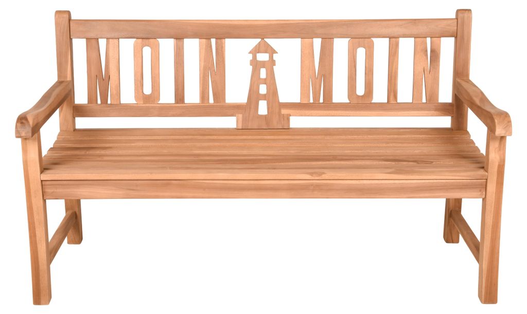 Gartenbank Holzbank 150 cm – 3-Sitzer Teakholz geölt Leuchtturm-Motiv Wetterfest