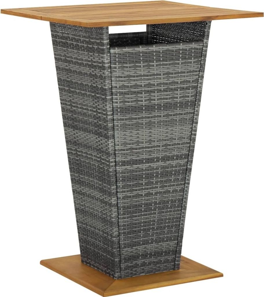 The Living Store Bartisch Grau 80x80x110 cm Poly Rattan und Massivholz Akazie