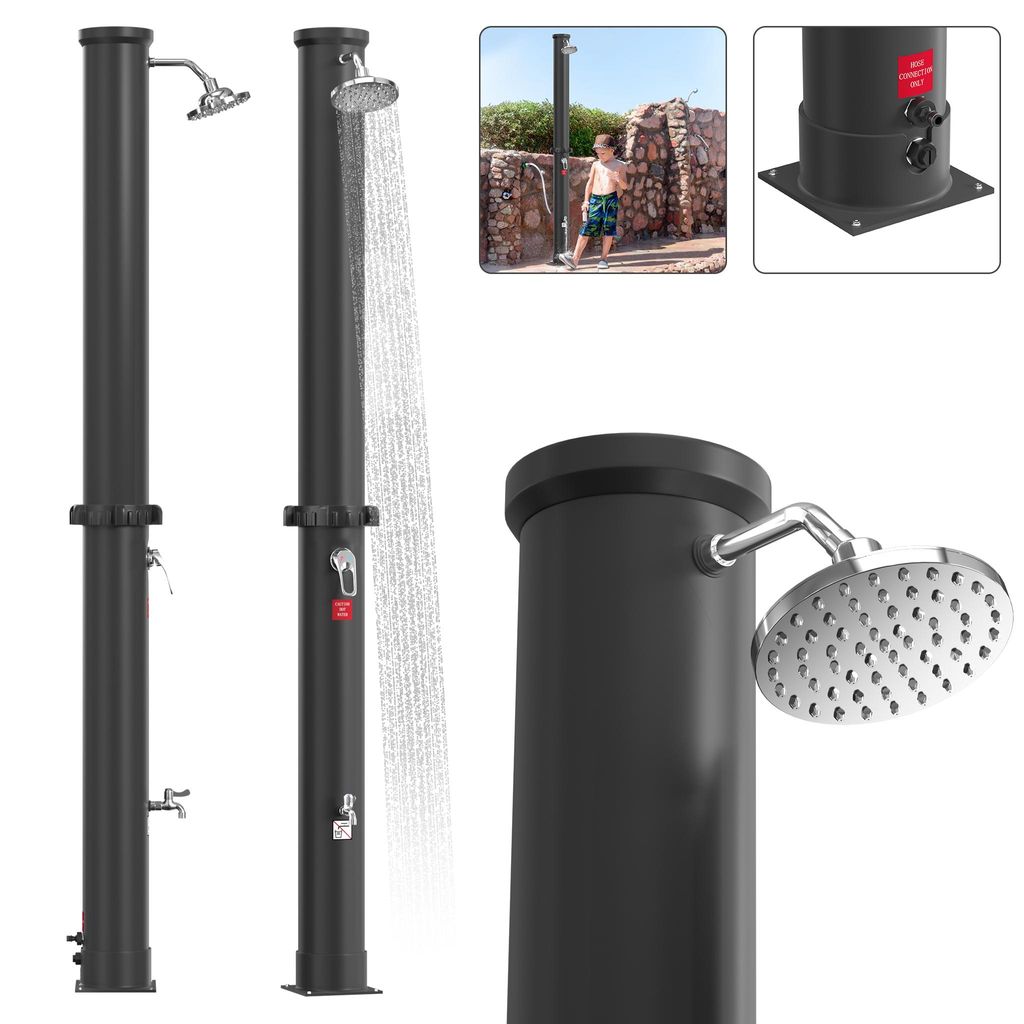 LZQ Gartendusche Solar Aussendusche 40 Liter Solardusche Warmes Wasser max. 60°C, Außendusche Pooldusche mit Duschkopf , Schwarz