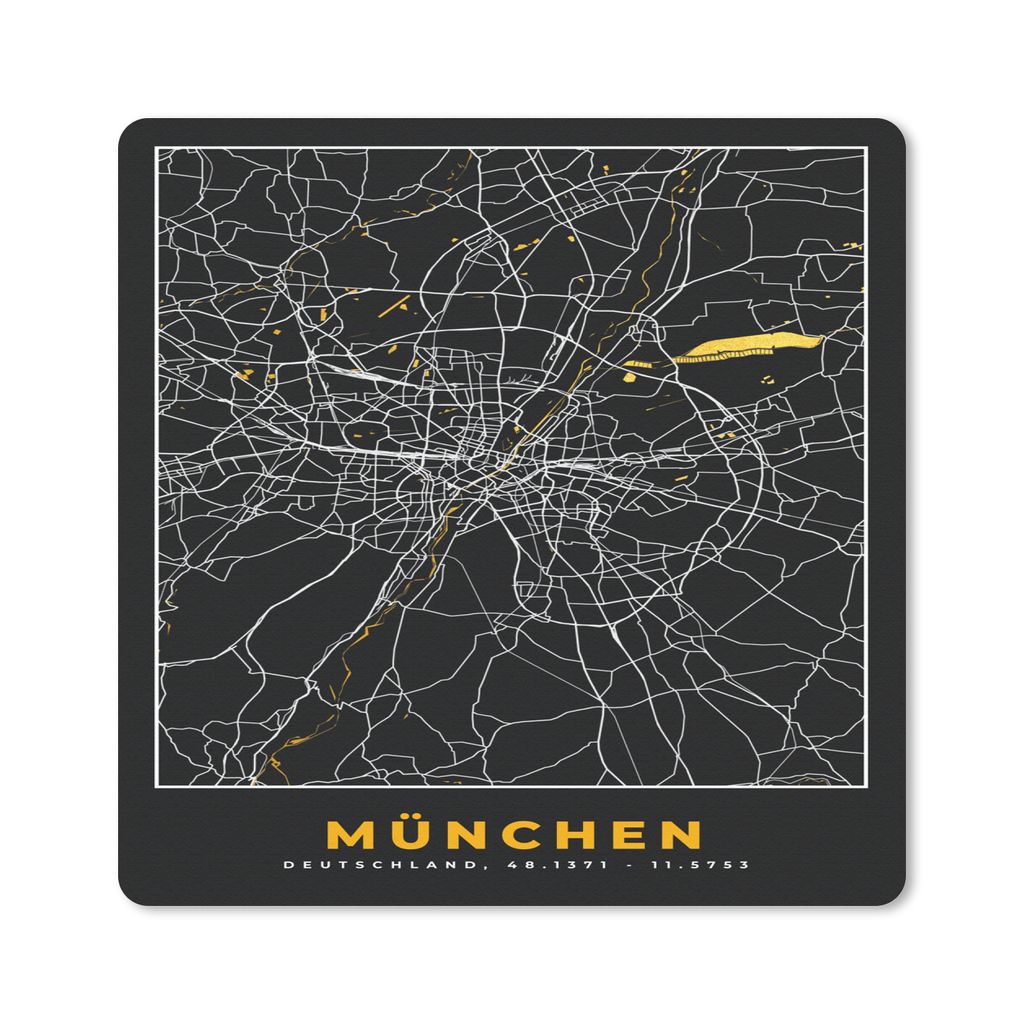 MuchoWow Mauspad Mousepad München - Karte - Stadtplan - Gold - Deutschland 20x20 cm - Mousepads - Maus Mat - Pad - Mausunterlage - Desk Mat - Bu...