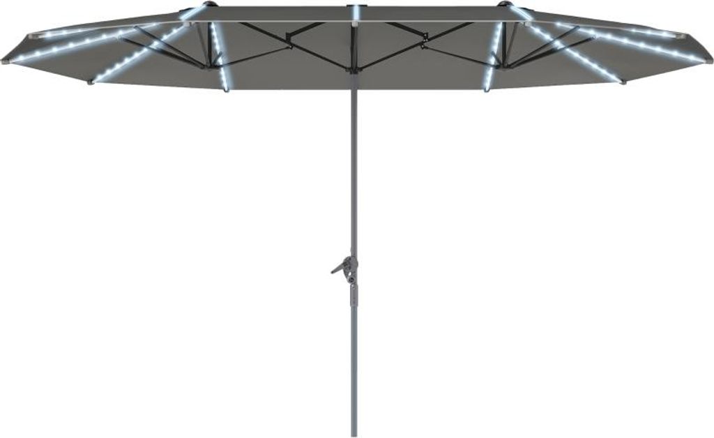 Doppelsonnenschirm mit Solar LED Lichtern 451x267 cm Aluminium UV 50+ Sonnenschirm mit Handkurbel, windfest Sonnenschutz für Strand Balkon Garten