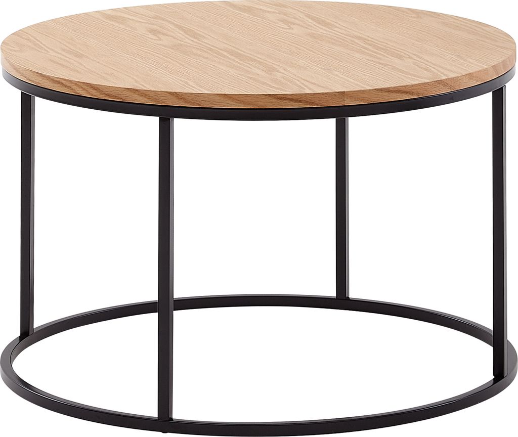 Couchtisch 70x70x45 cm Sofatisch Holz / Metall Wohnzimmertisch Eiche, Design Stubentisch Modern Rund, Holztisch Kaffeetisch, Tisch Wohnzimmer