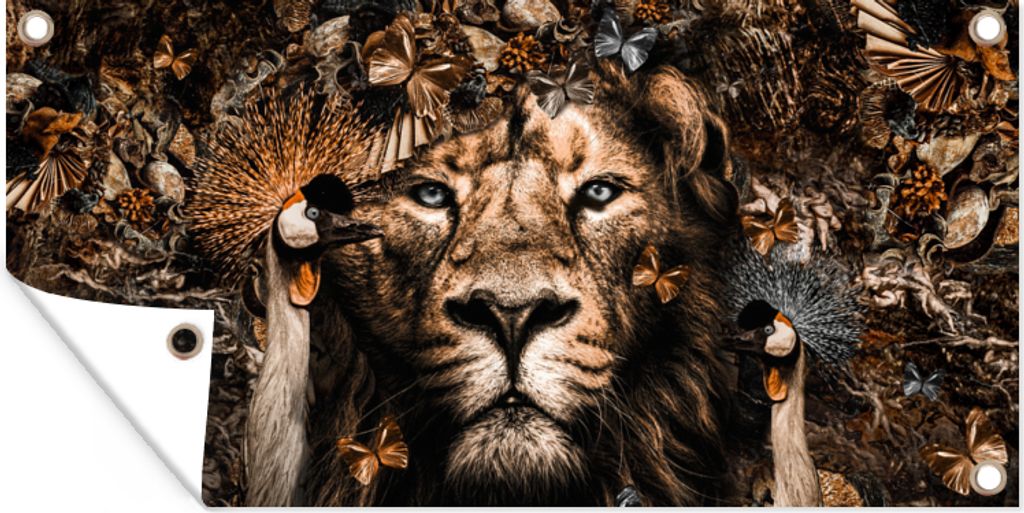 MuchoWow 160x80 cm Outdoor-Poster Gartendeko Sichtschutz Garten Poster für den Garten Tiere - Schmetterling - Löwe