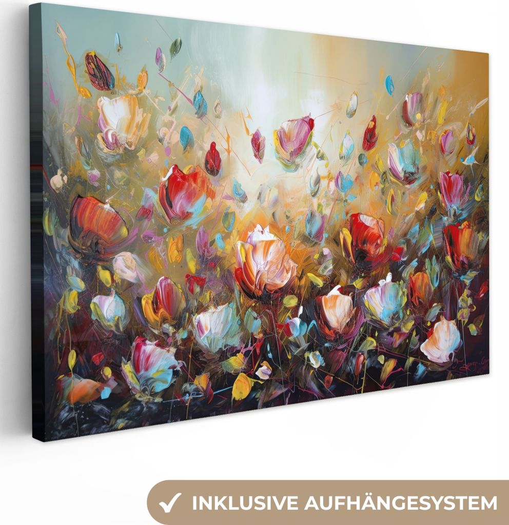 Leinwand Bilder 90x60 cm - Blumenfeld, moderne Wanddeko für Wohnzimmer