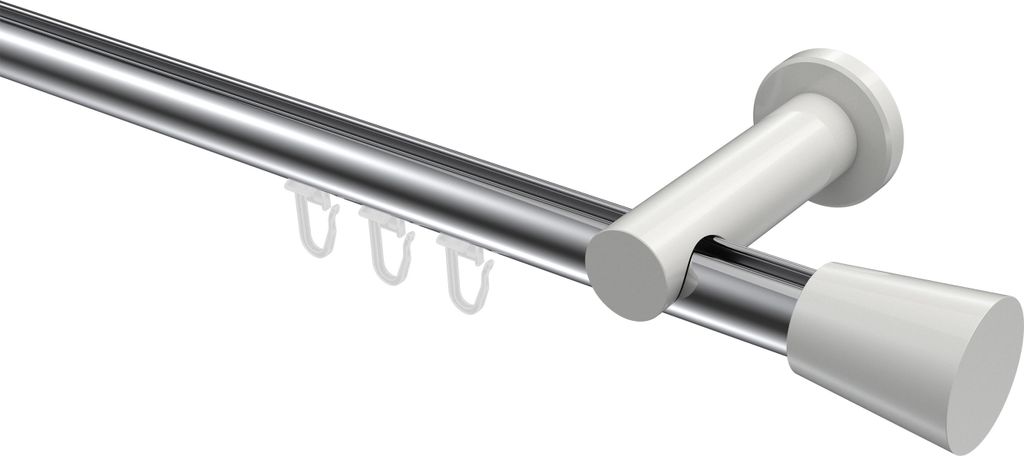Interdeco Innenlaufstange / Gardinenstange mit Innenlauf Chrom / Weiß, Typ Platon Sitra (Konus), 20 mm Ø 1-läufig, 440 cm