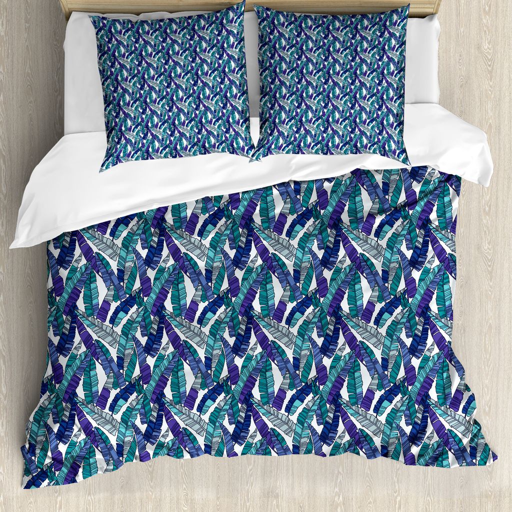 ABAKUHAUS Dschungel-Laub Bettbezug Set für Einzelbetten, Moderne Bananenblättern, Milbensicher Allergiker geeignet mit Kissenbezug, 200 cm x 200 ...