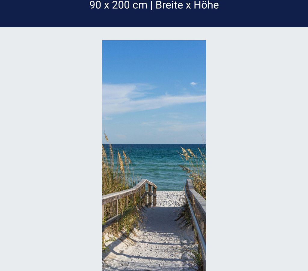 Türtapete Weg zum Meer, Sand-strand, Ozean, Gräser M1079 – 90 x 200cm / selbstklebende Dekorfolie