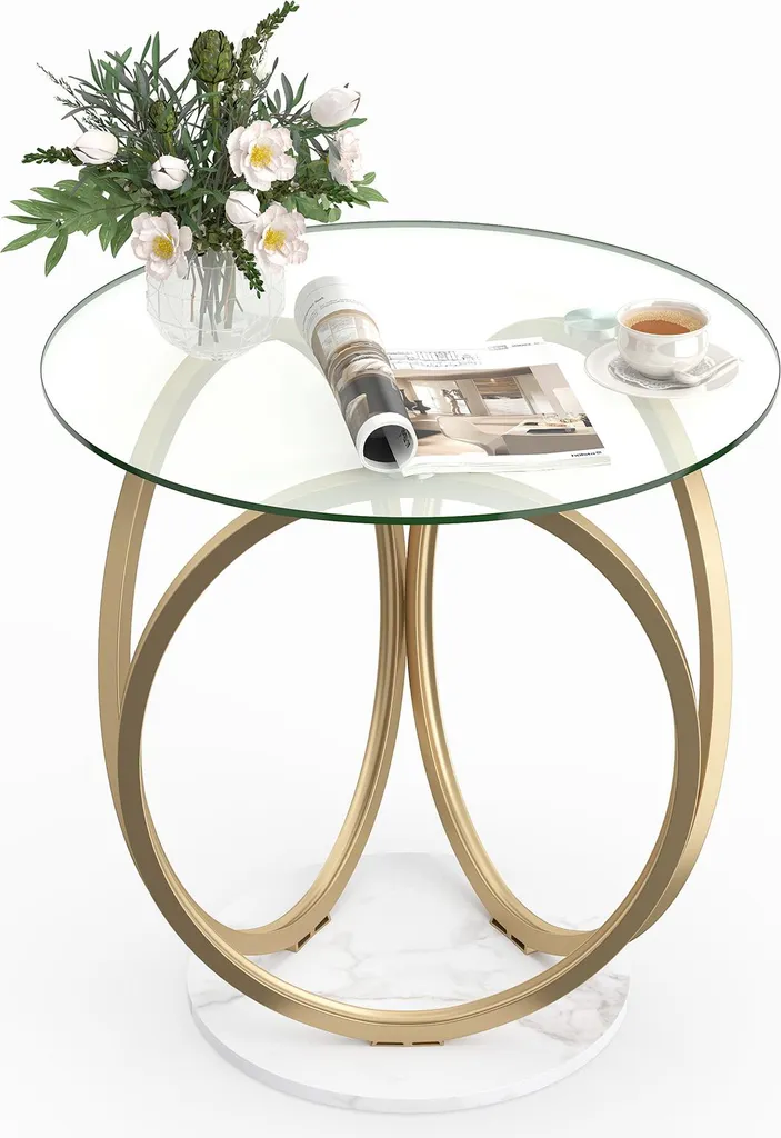 COSTWAY Tavolino Vetro Oro 60cm - Design Geometrico Luxury Soggiorno