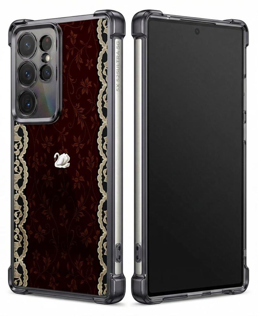 Personalisierte Hülle mit Bild für Samsung Galaxy S24 FE Elektroplattiert TPU Stoßdämpfer Handyhülle mit Braunes florales Spitzenmuster