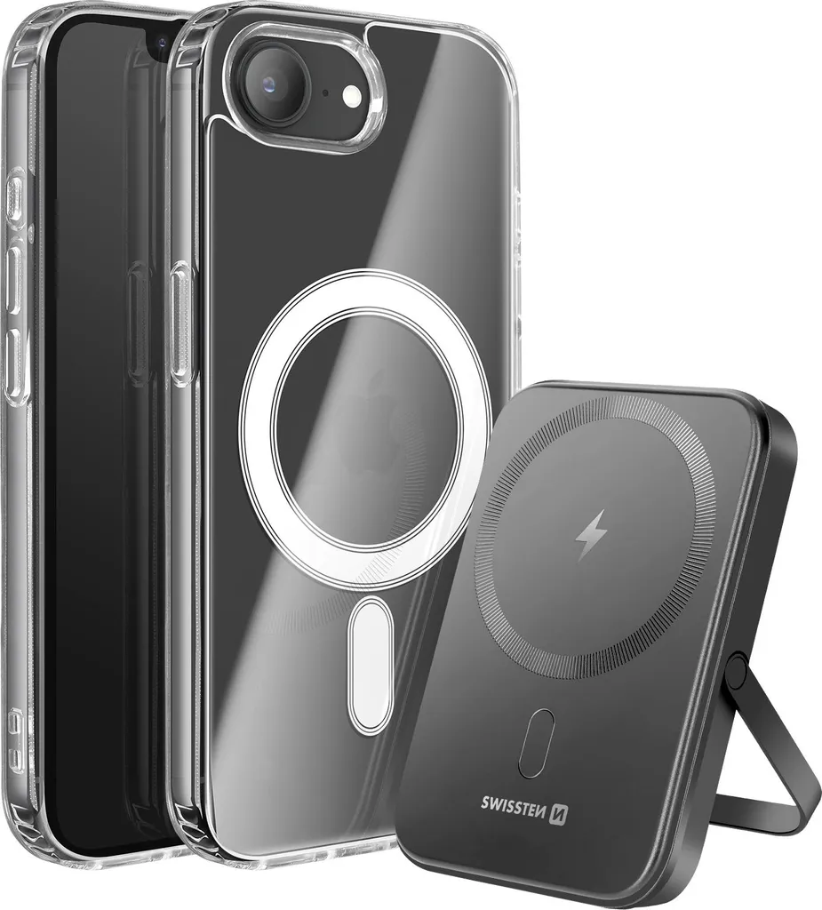 Coque MagSafe Transparente et Powerbank 5000mAh Swissten pour iPhone 16e