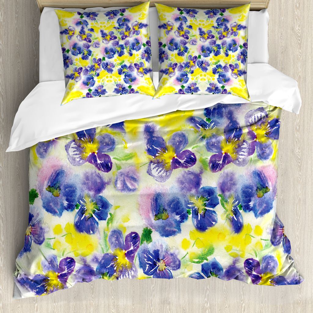 ABAKUHAUS Aquarell-Blumen Bettbezug, Schmetterling Violet Feld, Milbensicher Allergiker geeignet mit Kissenbezügen, 155 cm x 220 cm - 80 x 80 cm, ...