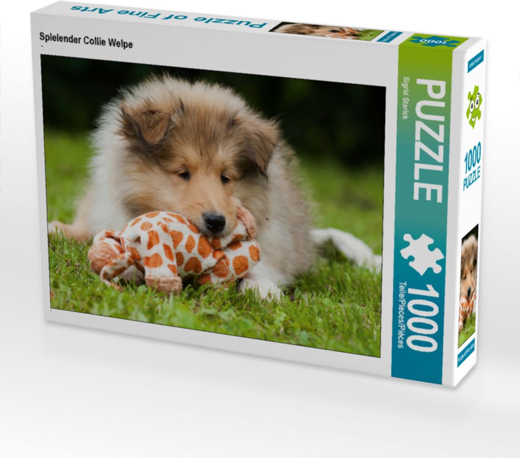 CALVENDO Puzzle Spielender Collie Welpe 1000 Teile Puzzle quer | 1000 Teile Lege-Größe 64x48cm Foto-Puzzle für glückliche Stunden