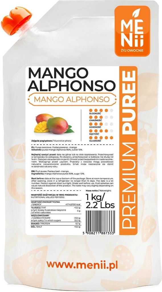 Puree Mango Pulpa Owocowa 1kg - Menii Zdjęcie produktu 