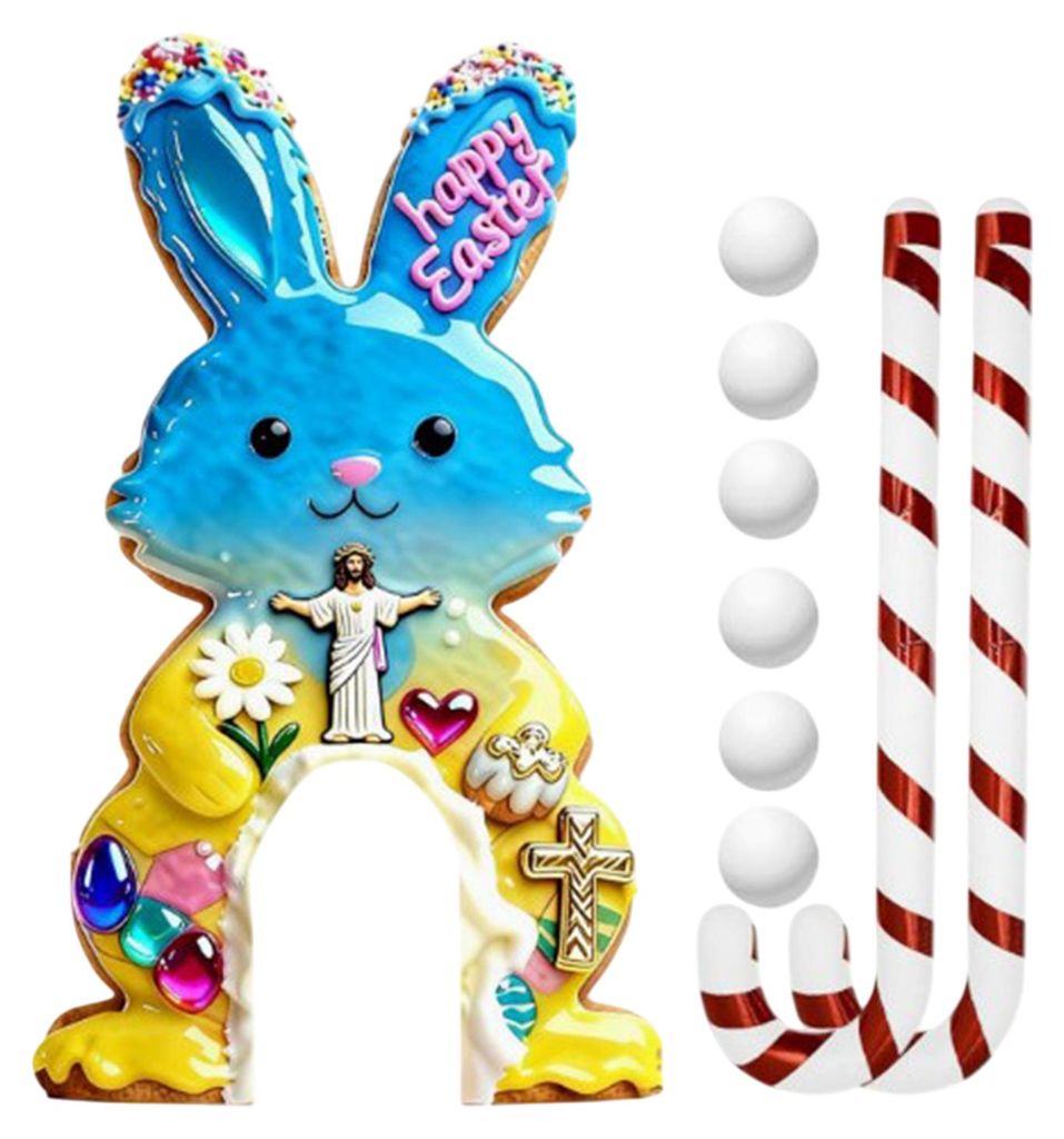 Ostergolf-Set: Mini-Hasen-Golfplatz mit Zuckerstangen-Schläger und Bällen – lustiges Partyspiel für drinnen und draußen, für Kinder, Erwachs...