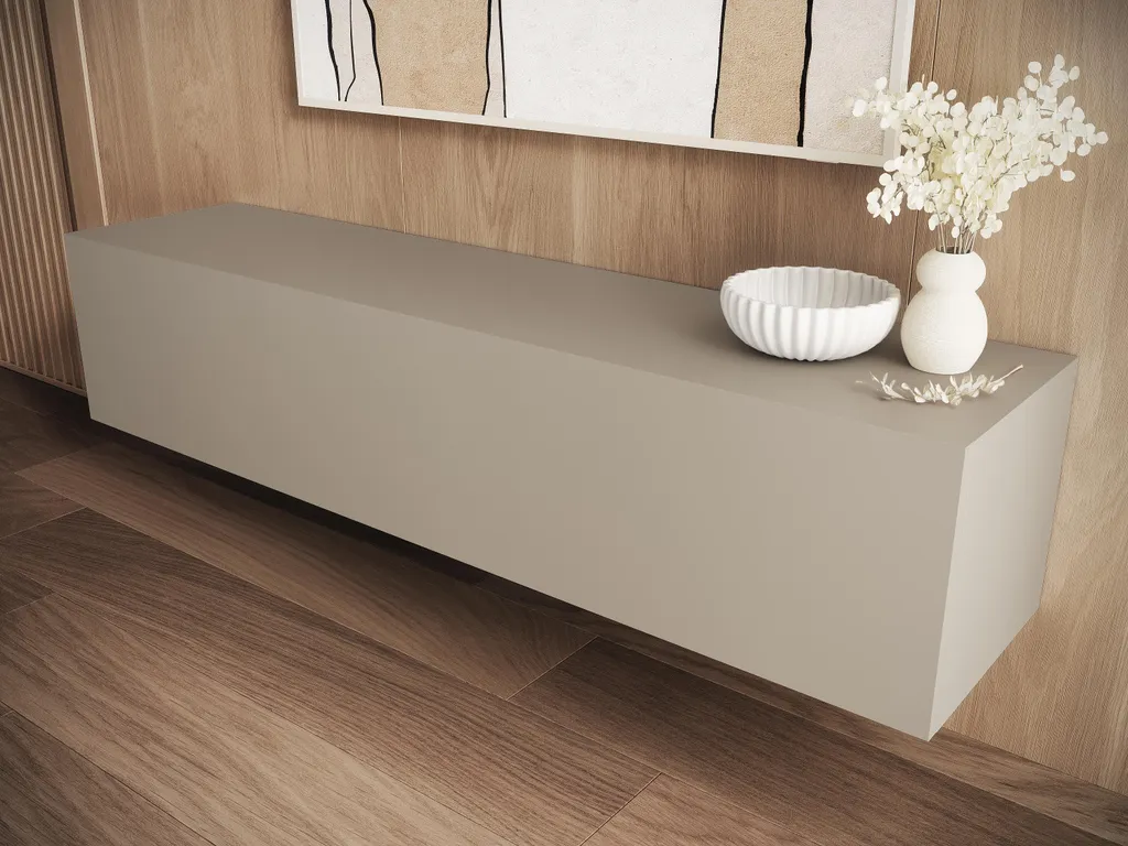 Meuble TV Suspendu 140 cm KASCHMIR - Range Câbles et Design MAT pour Salon
