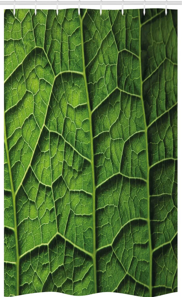 ABAKUHAUS Foglie Tenda da doccia stretta, texture foglia di albero della foresta, set decorativo per bagno in tessuto con ganci, 120 x 180 cm, verde scuro