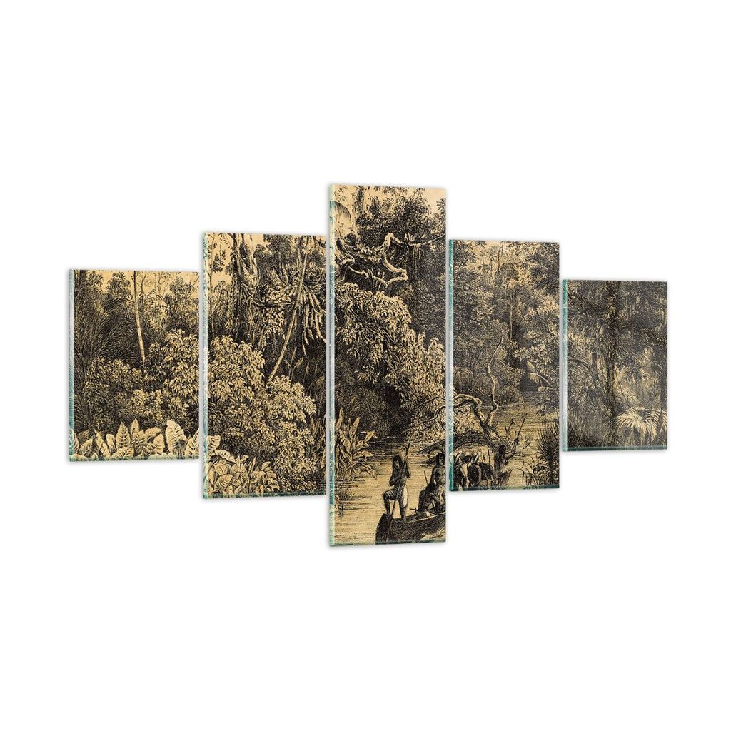 Bilder auf glas - 5 Teile - Dschungel Eingeborene Fluss - 125x70cm - Glasbilder - Wandbilder - Bilder - Wanddekoration aus Glas - Glas Bilder - Wan...