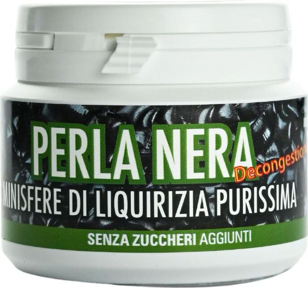Perla Nera, Schwarze Perlen aus reinem Italienischen Lakritz, 80 g Dose, Menozzi de Rosa 1836