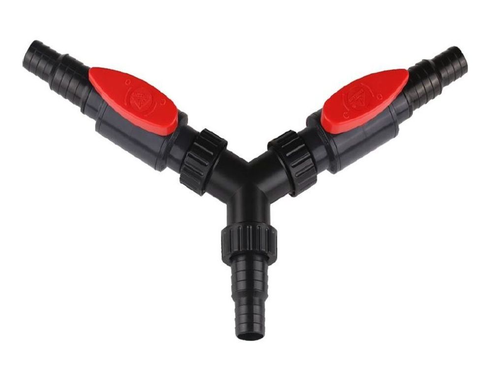 CST-01F Schlauchverbinder Y-Stück für Schlauchgrößen 20/25mm mit 2x Absperrhähnen