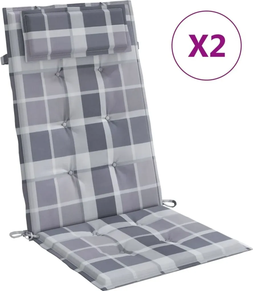 vidaXL Cuscini per schienale alto 2 pezzi. Tessuto Oxford a quadri grigio