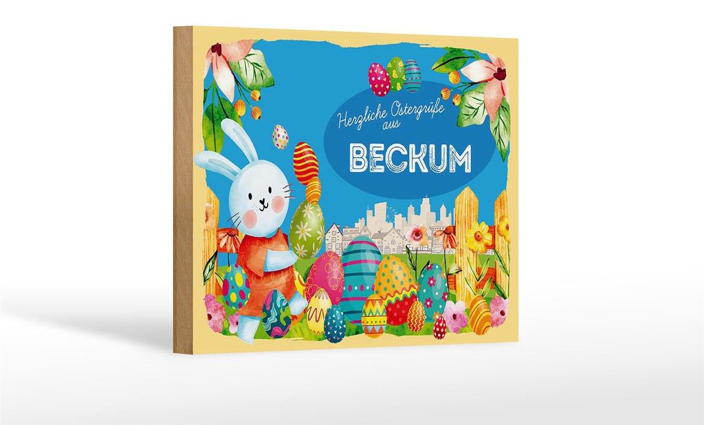 Holzschild Ostern Ostergrüße 18x12 cm BECKUM Geschenk Dekoration