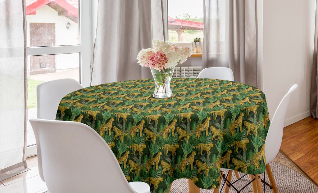 ABAKUHAUS Wendekreis Runde Tischdecke, Safari-Dschungel-Wilde Jaguar, Kreis Tischdecke Abdeckung für Esszimmer Küche Dekoration, 150 cm, Pale Erd...